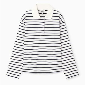 COS Women's long sleeves Polo Shirt stripped white navy